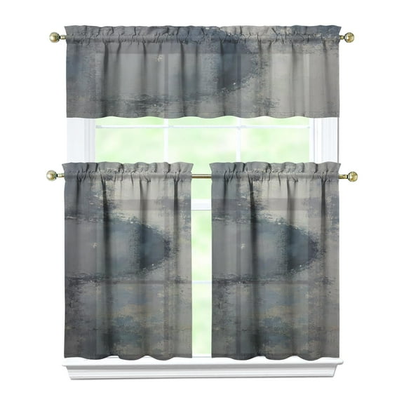 Blue Color Block Kitchen Curtain Valance 3 Piece Set Short Curtain Sink Window Decor 36 Inch Small Window Treatment Tier 27.5x36 Length