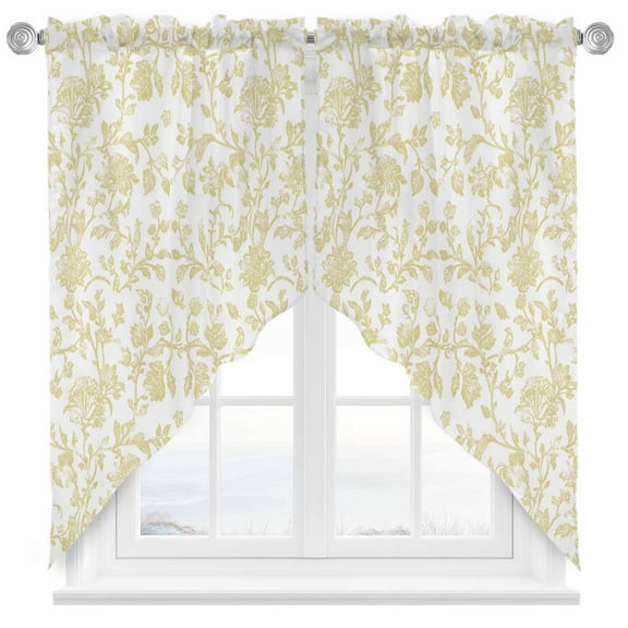Pastoral Flowers Swag Valances for Windows 2 Pack Vintage Yellow Flower Farmhouse Plant Swag Kitchen Curtains 63 Inches Long Rod Pocket Short Window Treatment for Kitchen Bathroom 36"x63"