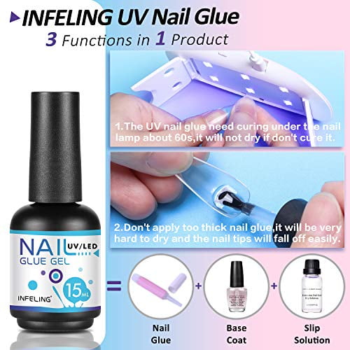 Nail Glue for Acrylic Nails - 3 in 1 Gel Glue for Nails (Curing Needed ...