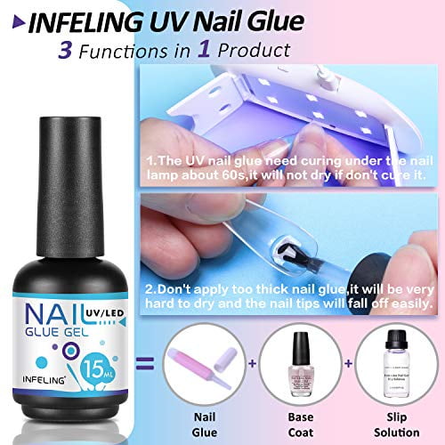 Nail Glue for Acrylic Nails - 3 in 1 Gel Glue for Nails (Curing Needed), INFELING Multifunctional Gel Nail Glue for Press on Nails 15ML,Glue Gel for Nails,Base Coat,Slip Solution Nail Glue for Acrylic Nails - 3 in 1 Gel Glue for Nails (Curing Needed), INFELING Multifunctional Gel Nail Glue for Press on Nails 15ML,Glue Gel for Nails,Base Coat,Slip Solution