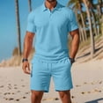 thumbnail image 6 of 2 Piece Set for Men Henley Short Sleeve Shirt and Drawstring Shorts Set Summer Solid Color Casual Loose Outfits with Pockets, L, 6 of 6