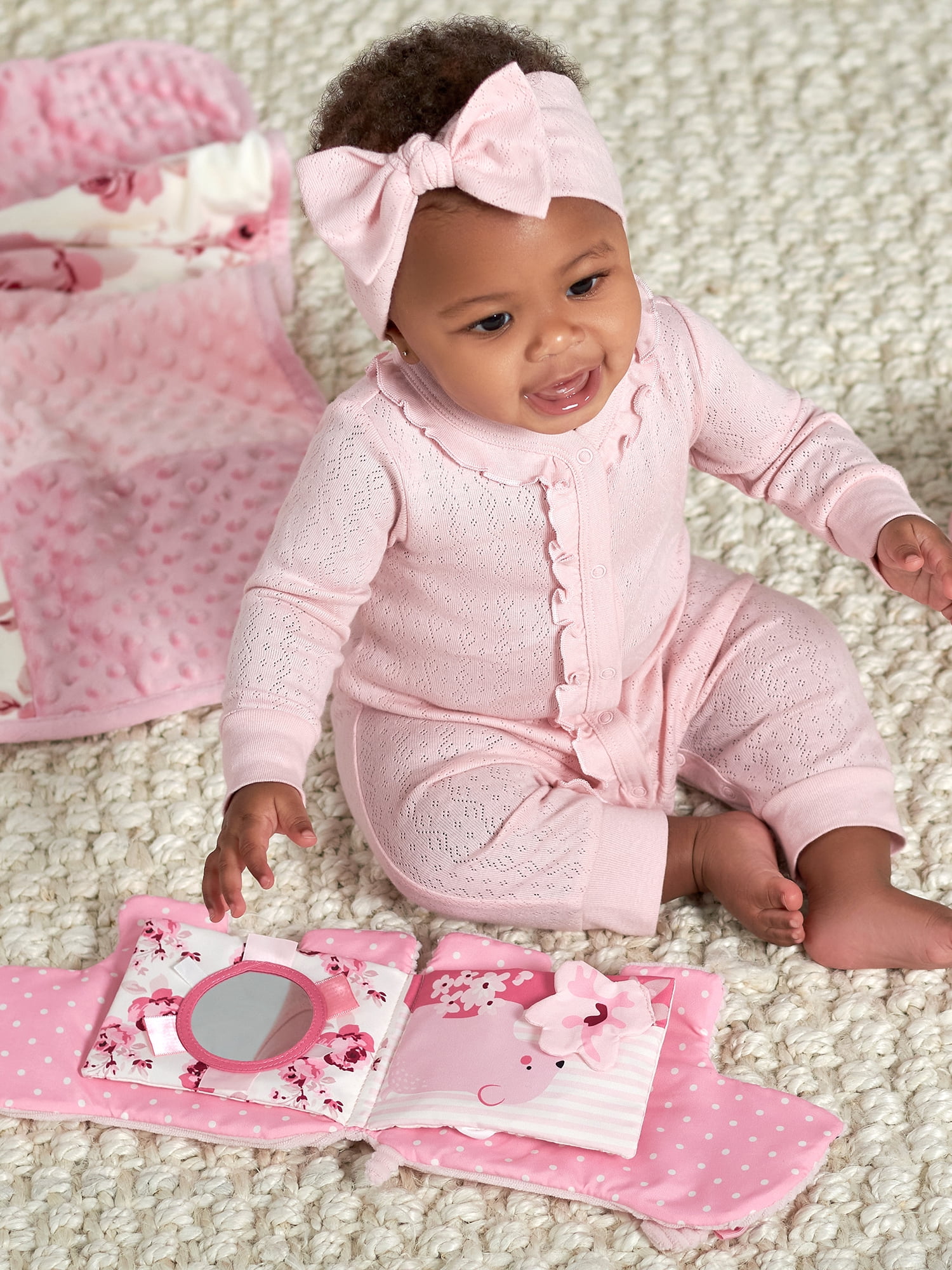 Modern Moments by Gerber Baby Girl Developmental Soft Crinkle Book, Pink Bear