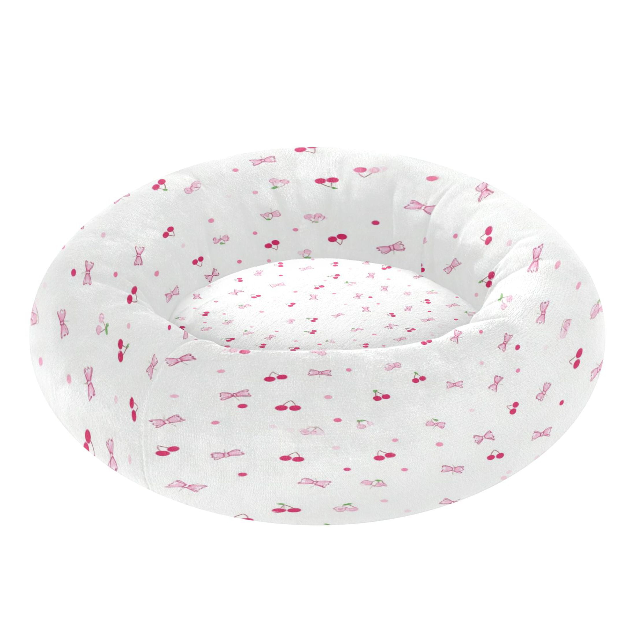 Iauyy Pet Couch Donut Cat Bed for Indoor Cats/Small Dogs Washable & Machine with Non-slip Bottom Calming Cat Furniture, Bows and Cherry Blossoms (M)