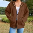 thumbnail image 2 of Women’s Zip up Solid Color Hoodies Fall Fashion Sweatshirt Coat Casual Long-Sleeved Sweatshirt with Pockets, 2 of 7