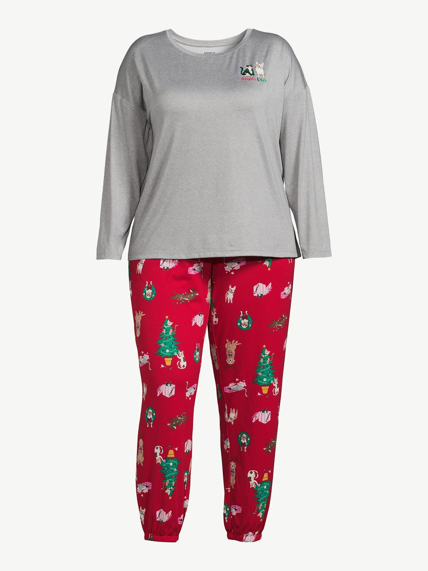 Joyshaper Womens Cotton Pajama Set Long Sleeve Tops Jogger Pants with  Pockets Loungewear Sets(Gray Stars-M) 