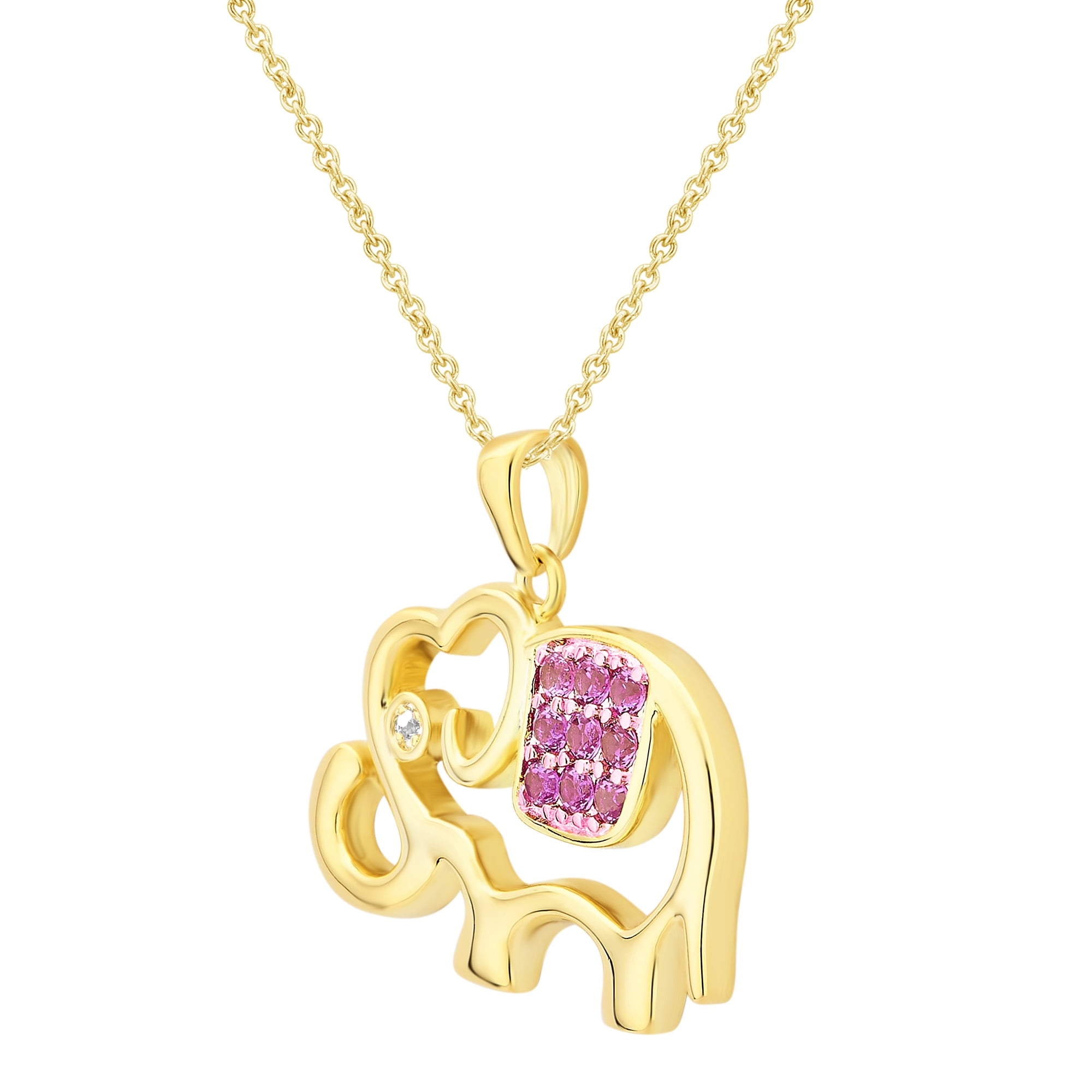 Ruby and White Sapphire 14K Yellow Goldtone Elephant Pendent
