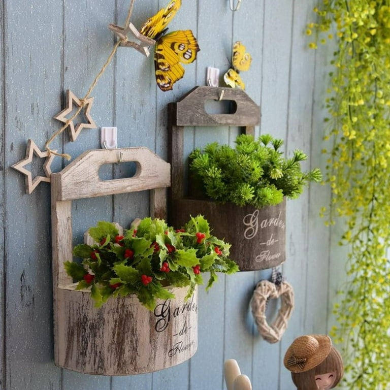 Retro Wooden Flower Pots Wall Mounted Planter Holder for Home Garden Indoor Outdoor Yard Porch Decor