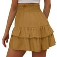thumbnail image 4 of YUGYXL Women's Cotton Ruffle Shorts High Stretch Waist Summer Shorts Cute Pleated Shorts Elegant Outdoor Shorts Khaki S, 4 of 6