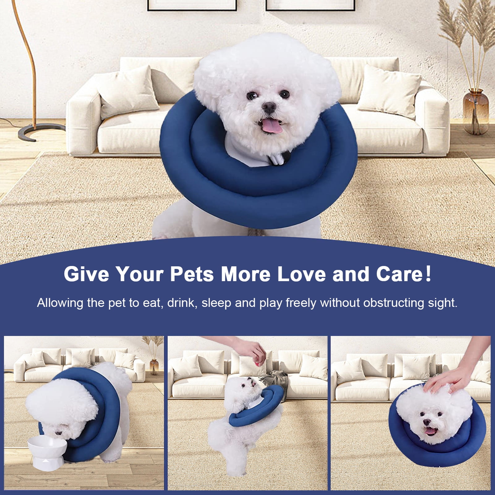 Ammoon Pet Recovery Collar After Surgery Dog Cone Collar With Adjustable Neck Drawstring Waterprrof Dog Protective Donut Collar For Small Medium Large