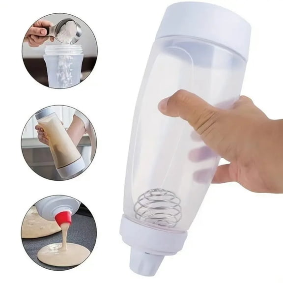 Pancake Batter Mixer Bottle with Whisk Ball, Shake & Squeeze Dispenser Pancakes, Waffles, Crepes, Cupcakes, Dishwasher Safe Mess