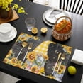 thumbnail image 3 of Gnomes Black Placemats Set of 6, Yellow Sunflower Floral Bee Summer Spring Placemats for Dining Table, Place Mats for Kitchen Tabletop, Waterproof Wipeable Dining Table Mats Set, 3 of 9