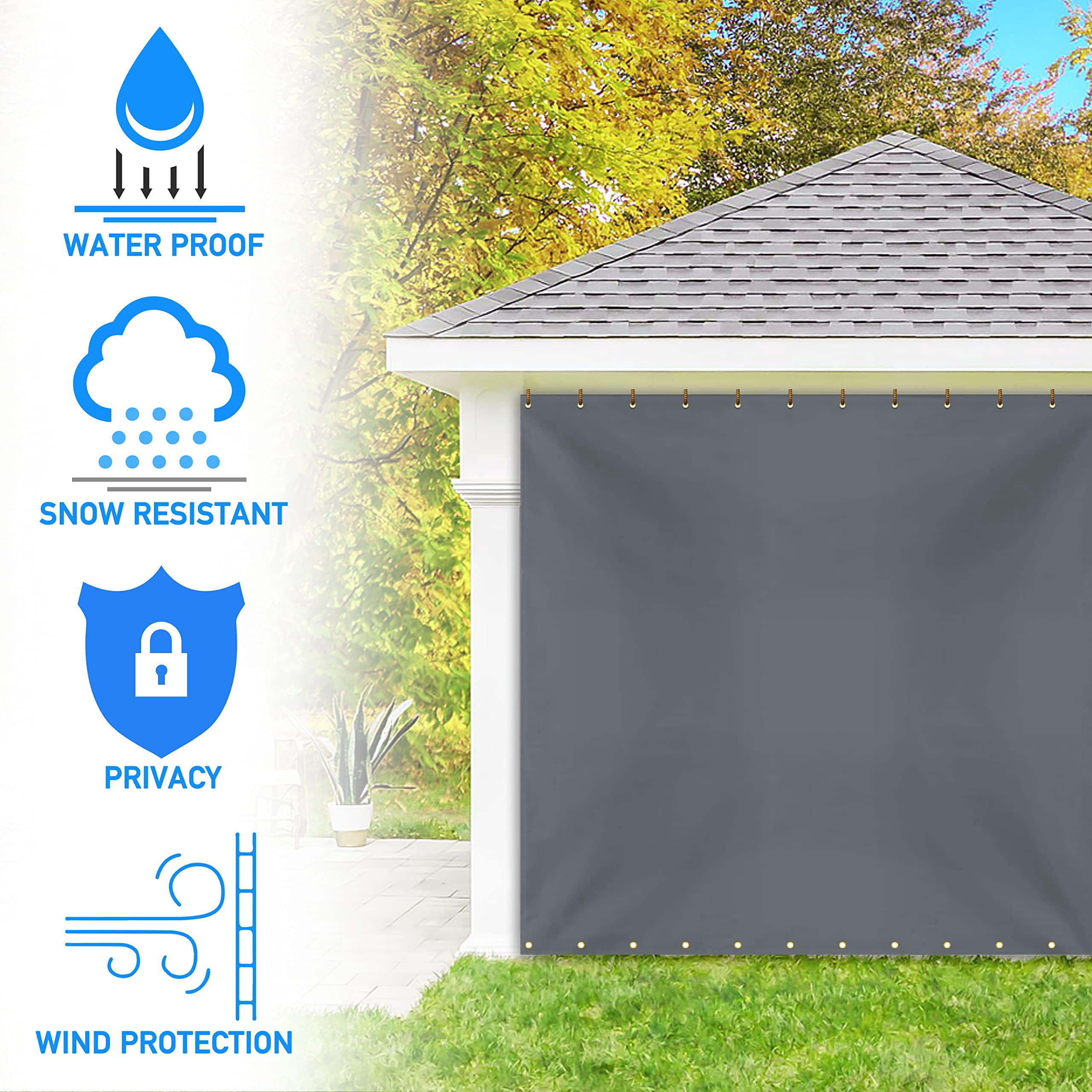 Covers & all Outdoor Vinyl Curtain, 12 Oz Waterproof UV & Weather Resistant Blackout Drapes for Patio Cabana Pergola Gazebo Porch, Rustproof Grommets Top & Bottom every 6” Inches (8'H x 10'W, Gray)