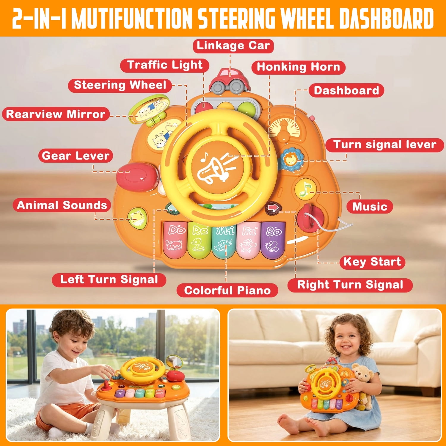 LieGorJi Steering Wheel Toys, Pretend Play Driving Toys, Baby Montessori Educational Developmental Sensory Toys, Birthday Gifts for 1-3 3-5 5-8 Year Old