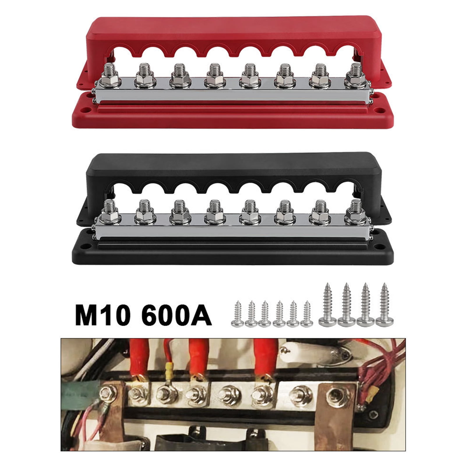 Marine Bus 48V with 3/8” Post Bus with Cover 600A Power Distribution Terminals Block for Car