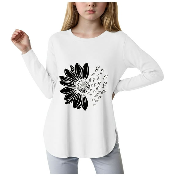 Kogui Toddler Girls Long Sleeve Shirt Toddler Baby Girls Long Sleeve Striped T Shirt Casual Lettuce Trim Ribbed Knit Pullover Blouse Top Size 11-12 Years (White,11-12 Years)