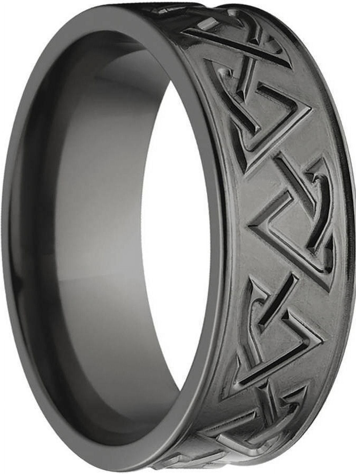 8mm Flat Black Zirconium Ring with a Milled Celtic Design