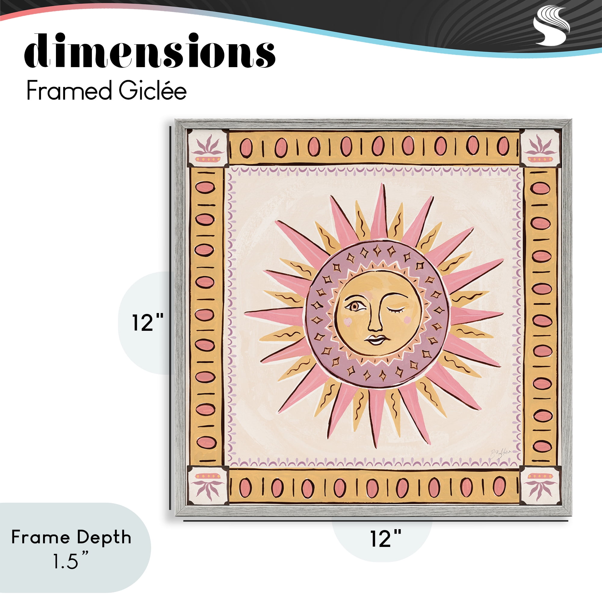 Stupell Industries Pastel Winking Sun with Border Gray Framed Giclee Art, design by Two If By Sea Studios