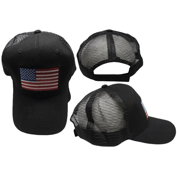 USA American Flag Patch Black Mesh TRUCKER Adjustable Embroidered Cap Hat