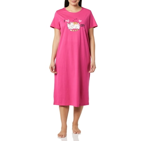 

AmeriMark Women s T-Shirt Nightgowns Set Cotton-Rich Soft Jersey Sleep Shirts Pink/Berry XL