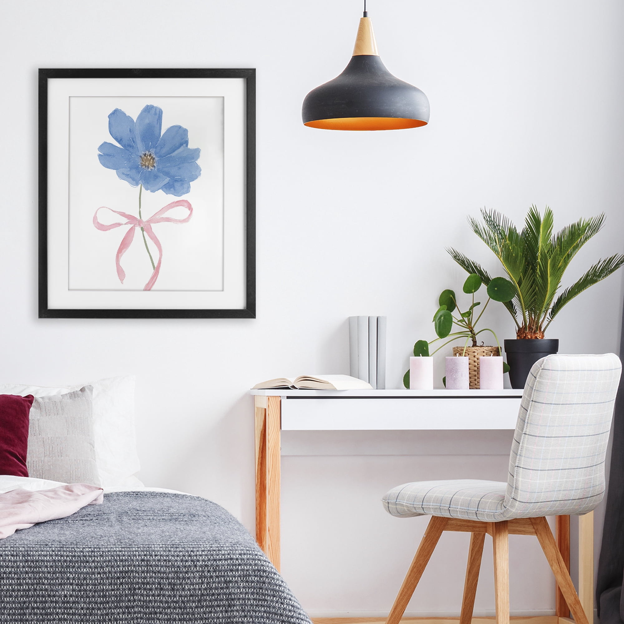 Stupell Industries Blue Bow Bloom Black Framed Print Under Glass, design by Lucille Price