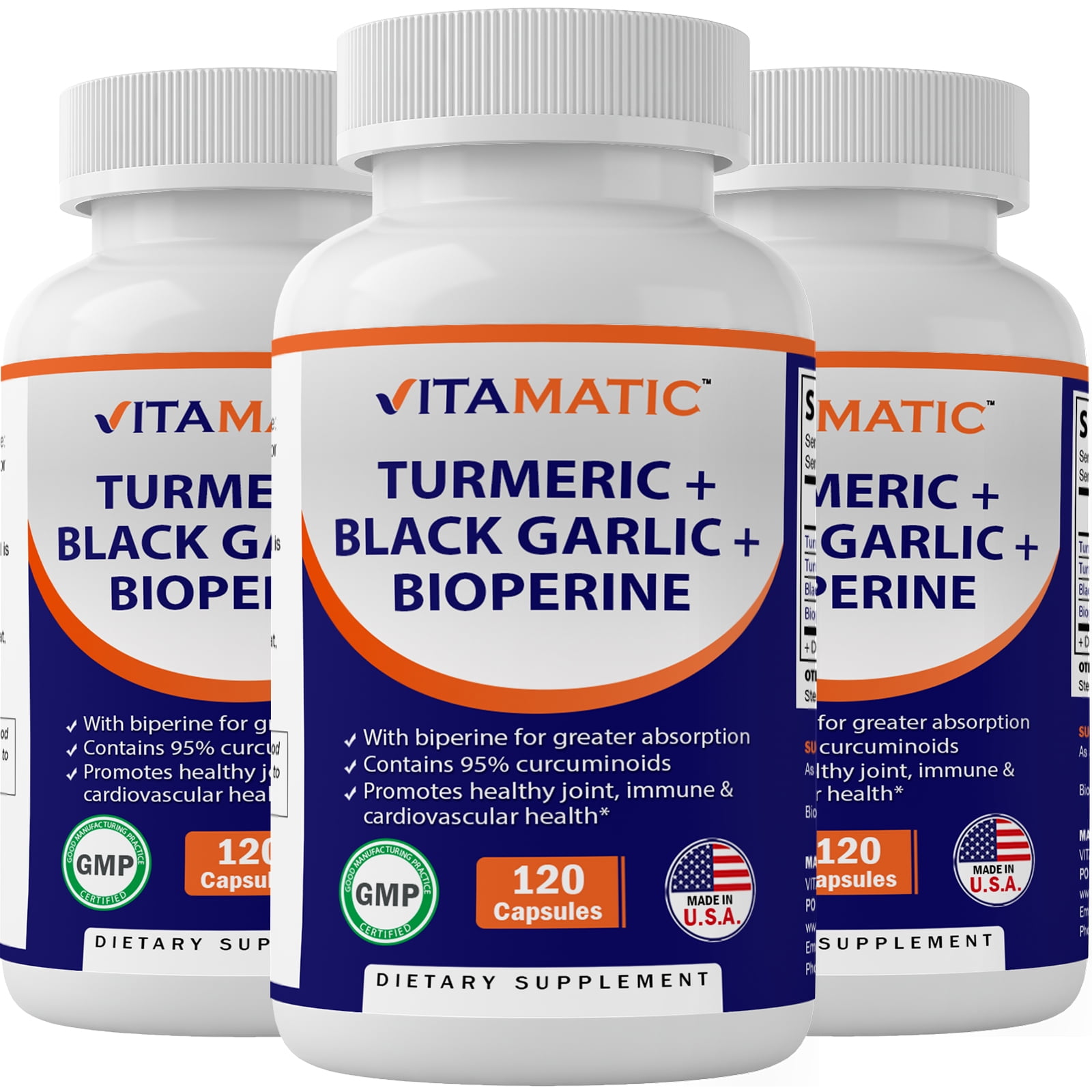 3 Pack Vitamatic Turmeric Curcumin (95 Curcuminoids), Black Garlic