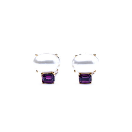 Amethyst and Pearl Stone Clip Earrings