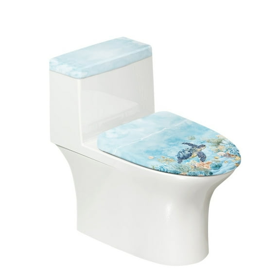 COEQINE Toilet Lid Cover and Toilet Tank Cover Machine Washable Easy Installation Easy to Clean with a 2-Piece Toilet Cover Set, Sea Turtle Coral Blue