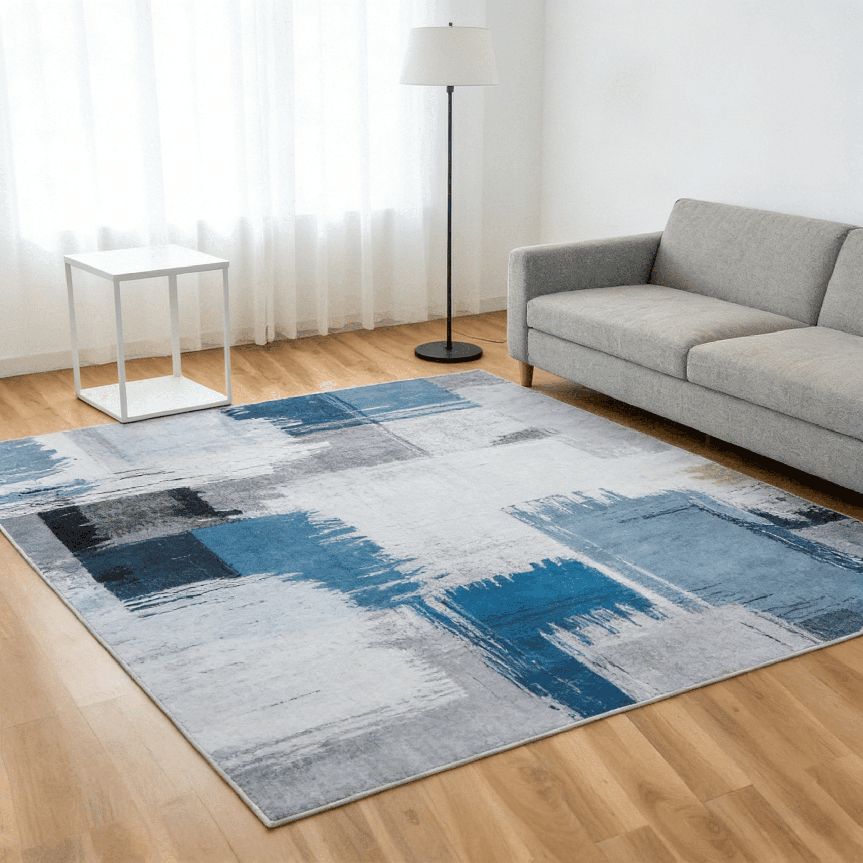 Orhopui Washable Area Rug for Living Room Blue+Gray, 4'x6' Non-Slip Neutral Abstract Indoor Rug - Soft Low Pile & Stain Resistant Carpet for Bedroom, Office, Dining Room, Nursery & Kitchen
