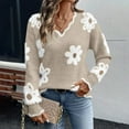 thumbnail image 4 of Sriper Floral Sweaters for Women V-Neck Long Sleeve Warm Knit Sweater Drop Shoulder Ladies Fashion Pullover Tops Fit Work Street Loose Cozy Outfits, 4 of 9