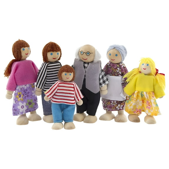 BESTSKY Wooden Doll House People of 6 Miniature Figures Dollhouse Dolls Family Set Accessories for Girls Toddler Kids Pretend Play and Imaginative Fun Yellow