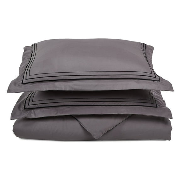 Luxor Treasures-Executive 3000 MF3000FQDC 3LGRBK Executive 3000 Series Full & Queen Duvet Set Solid, 3 Line Embroidery - Grey & Black