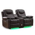 thumbnail image 2 of IPKIG Power Reclining Loveseat Sofa with Console, LED Lights, USB Charger & Cup Holders for Home Theater Living Room, 2-Seater Electric Recliner, Faux Leather Brown, 2 of 9
