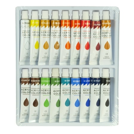 Zen Art Supply 18 Color Acrylic Paint Set 12 ml Tubes Artist Draw Painting Rainbow