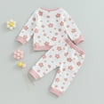 thumbnail image 5 of Douhoow Toddler Girl Fall Winter Clothes 3M 6M 12M 2T 3T 4T Kid Girl Flower Print Long Sleeve Sweatshirt Elastic Waist Long Pants Set 2Pcs Outfit, 5 of 10