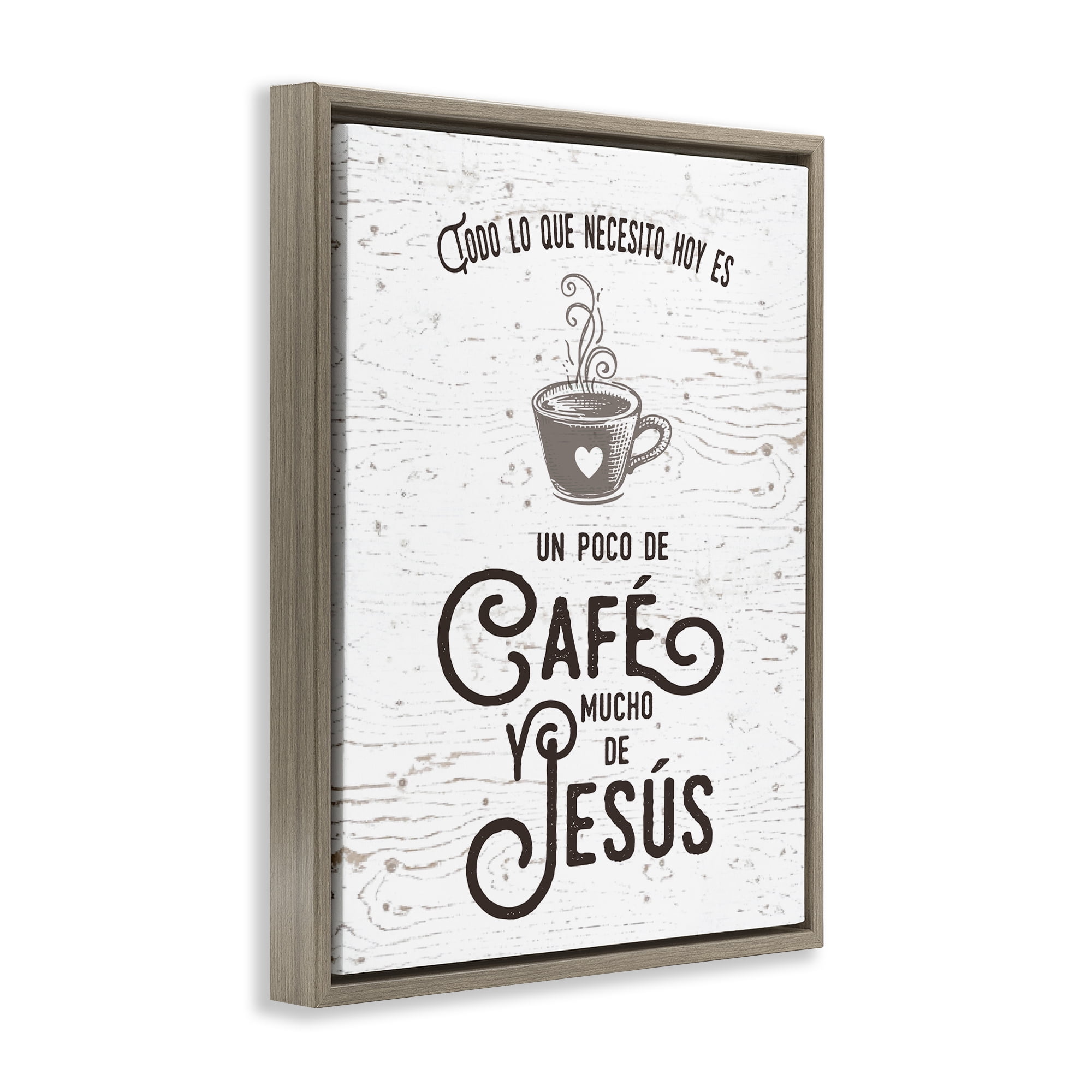 Stupell Industries Café y Jesús Religious Quotes and Sayings Painting Brown Floater Framed Art Print Wall Art, 17 x 21