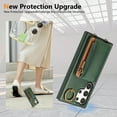 thumbnail image 3 of Allytechgroup Stylish Galaxy S23 Ultra Wallet Case, Premium Phone Case for Samsung Galaxy S23 Ultra with Card Holder Zipper Pocket Hand Wrist Shockproof Stand Cover for Women Men, Green, 3 of 6