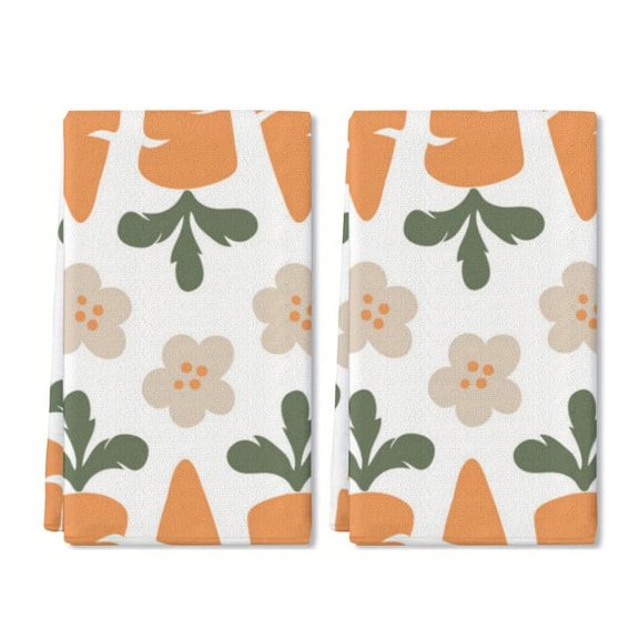 Eveokoki Kitchen Dish Towel 16 x 24 Inch Carrots And Flowers Dishcloth Watercolor Fruit Decorative Hand Drying Tea Towel for Cooking Baking Cleaning Wipes, Set of 2