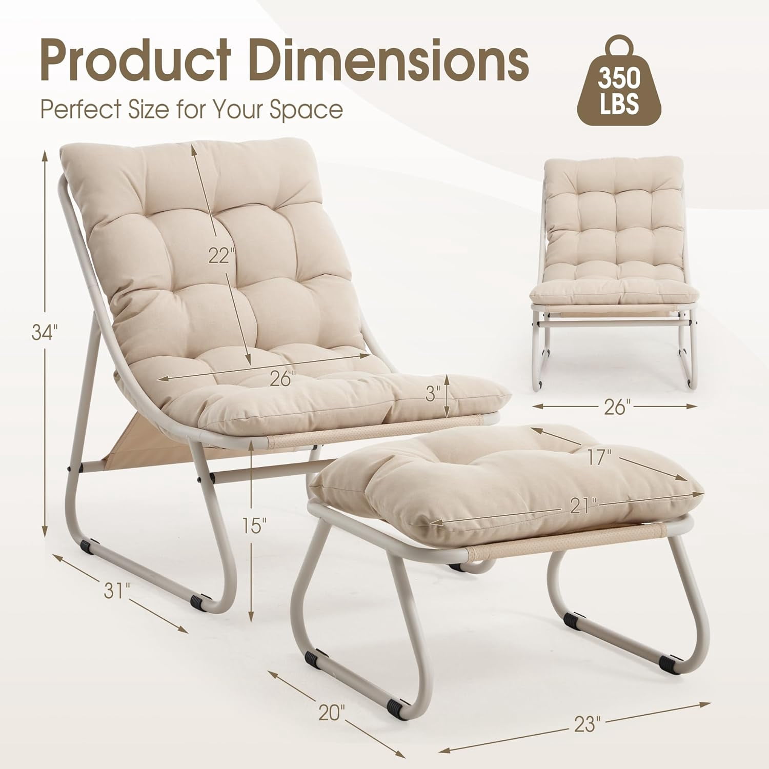 MOONMISS Lounge Chair with Ottoman ,Accent Chair with Plush Cushion and Footstool for Living Room,Beige