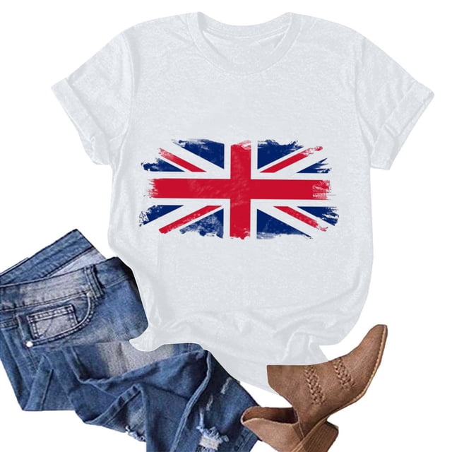 Tops Cortos para las Mujeres Día de la Independencia Impreso Cuello de la Tripulación Tee, Casual Y Elegante Cuello Redondo Tops para las Mujeres