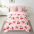 thumbnail image 2 of Feelyou Cartoon Red Cherry Bedding Comforter Set 7pcs, Pink Cherry Blossoms King Bedding Sets, Teens Kids Boys Girls Reversible Bed Sheets, Microfiber Bedroom Decor, 2 of 8