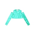 thumbnail image 3 of TiaoBug Kids Girls Shiny Metallic Crop Top Long Sleeve Off Shoulder Jazz Hip Hop Leotard Dance Shirt Lake Green 10, 3 of 5