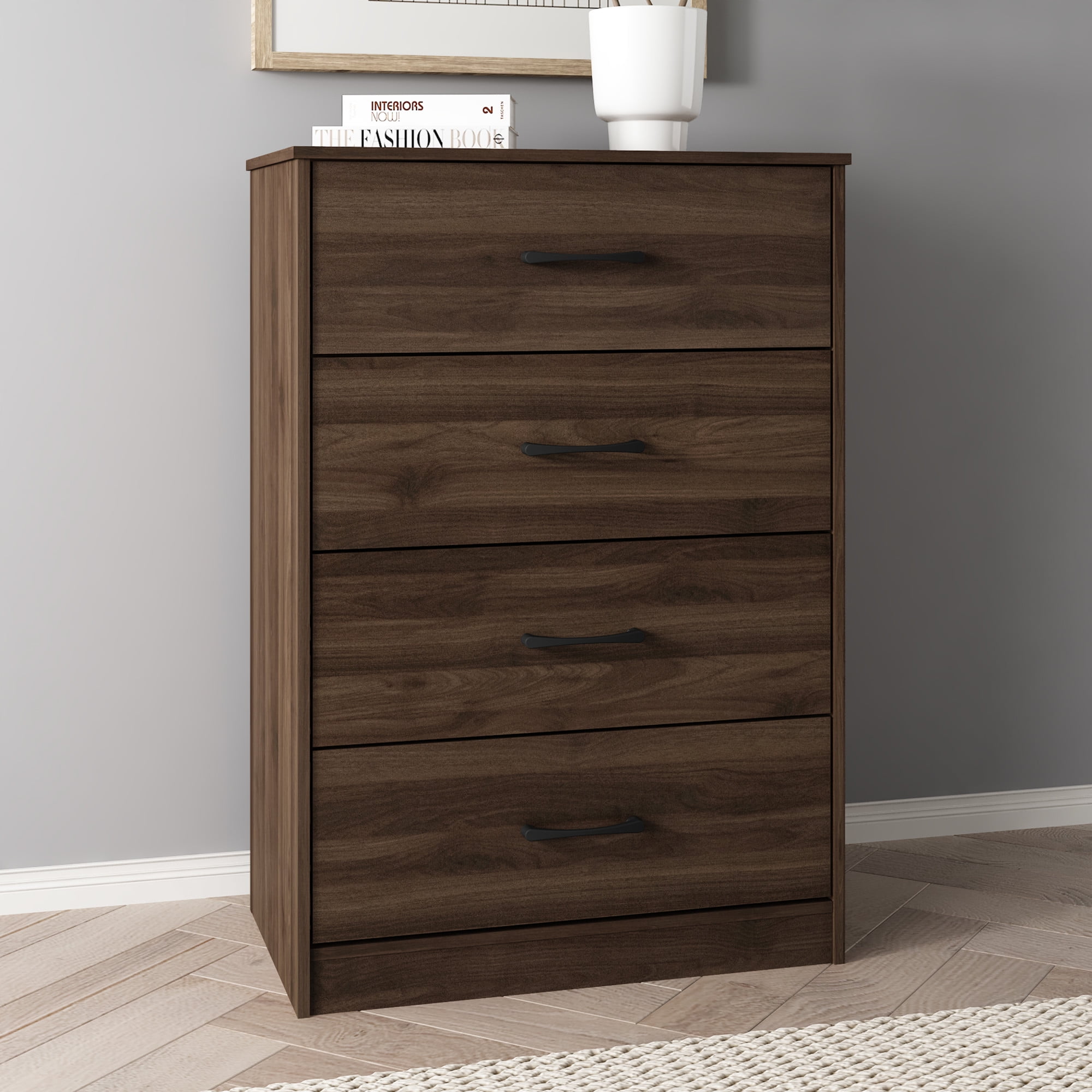 4 drawer modern gallery dresser walnut brown - room essentials Walker Edison Furniture Company Classic Mid-Century Modern Walnut 4-Drawer 28.63 in. Framed Chest of Drawers HD9987