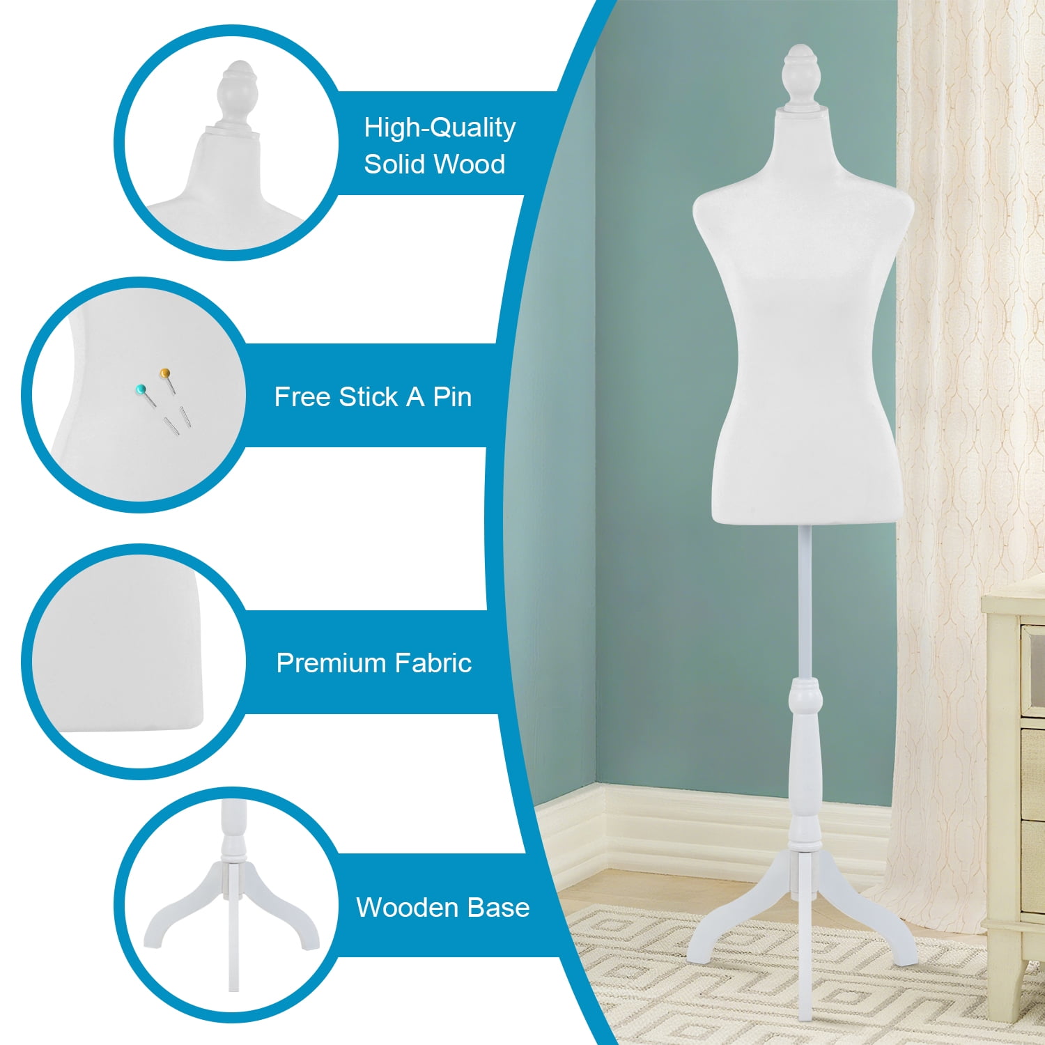49"-63" Height Dress Form Mannequin Adjustable Female Mannequin Torso Sewing Mannequin Female Dress Model Torso Body Tripod Stand Clothing Forms, White