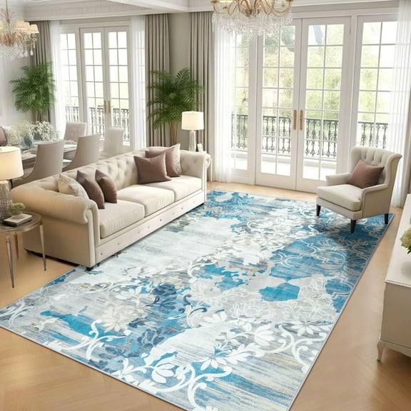 Ultrug Modern Abstract Rugs Vintage Area Rug Soft Indoor Carpet for Bedroom Living Room Home Decor,6'x9',Blue