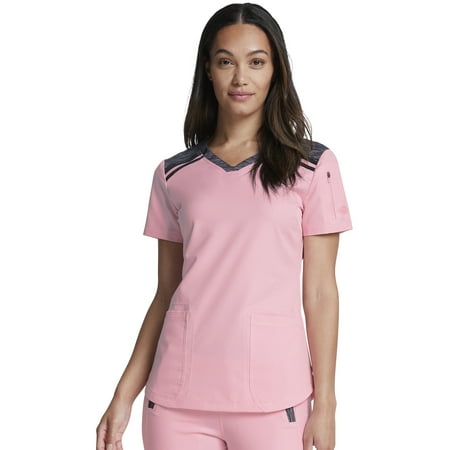 

Dickies Dynamix Scrubs Top For Women V-Neck Plus Size DK740 3XL Pink Sand