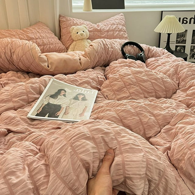 Luxury White Ruffled Seersucker Duvet Cover Soft Solid Color Bedding Set With Bed Sheet Pillowcases Single Queen King Size FGS