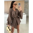 thumbnail image 3 of AURA Women V Neck Lace Long Sleeve Dress Loose Fit Casual Elegant Fall Mini Dress, 3 of 7