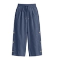 thumbnail image 5 of Karymi Athletic Shorts for Women Cropped Wide Leg Pants, Drawstring Elastic High Waist Capri Trousers, Side Button Decor Straight Casual Pants with Pockets, 5 of 7