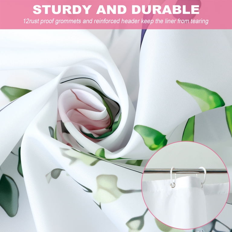 Floral Fabric Shower Curtain with Watercolor Design photo 8