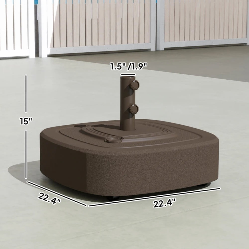 Outdoor Umbrella Base Brown HDPE & Metal Umbrella Stand with 4 Wheels (2 Brakes) Fits 1.5"/1.89" Dia. Poles & Up to 13.1' Umbrellas